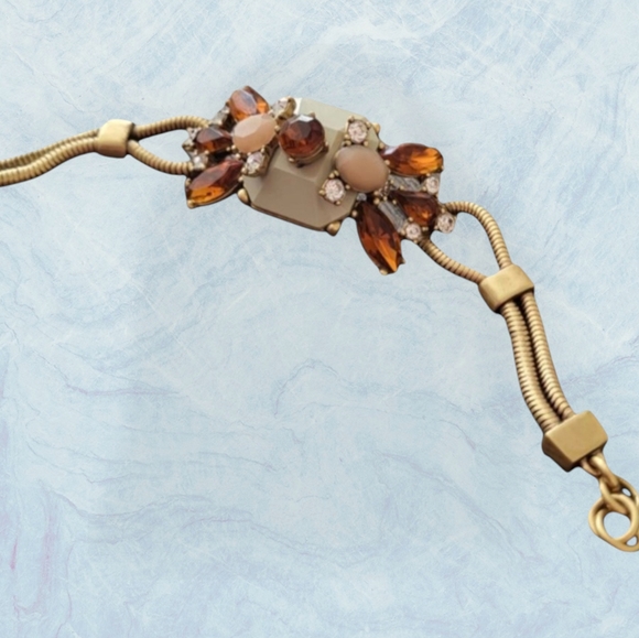 J Crew Mixed Stone Amber Pink Rhinestone Vintage Design Bracelet 8 Inches NWOT - Picture 5 of 5